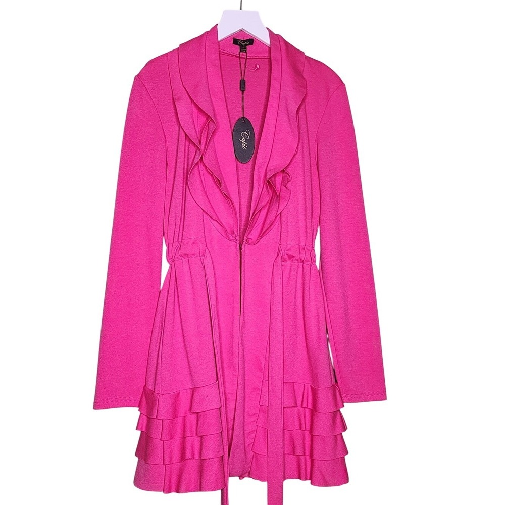 Cupio Tiered Ruffle Jacket Pink Tie Waist Knit Boho Festival Feminine S - Picture 1 of 7